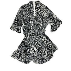 boohoo Plus Leopard Black White Plunge Wrap Playsuit Romper Y2K NWT 20